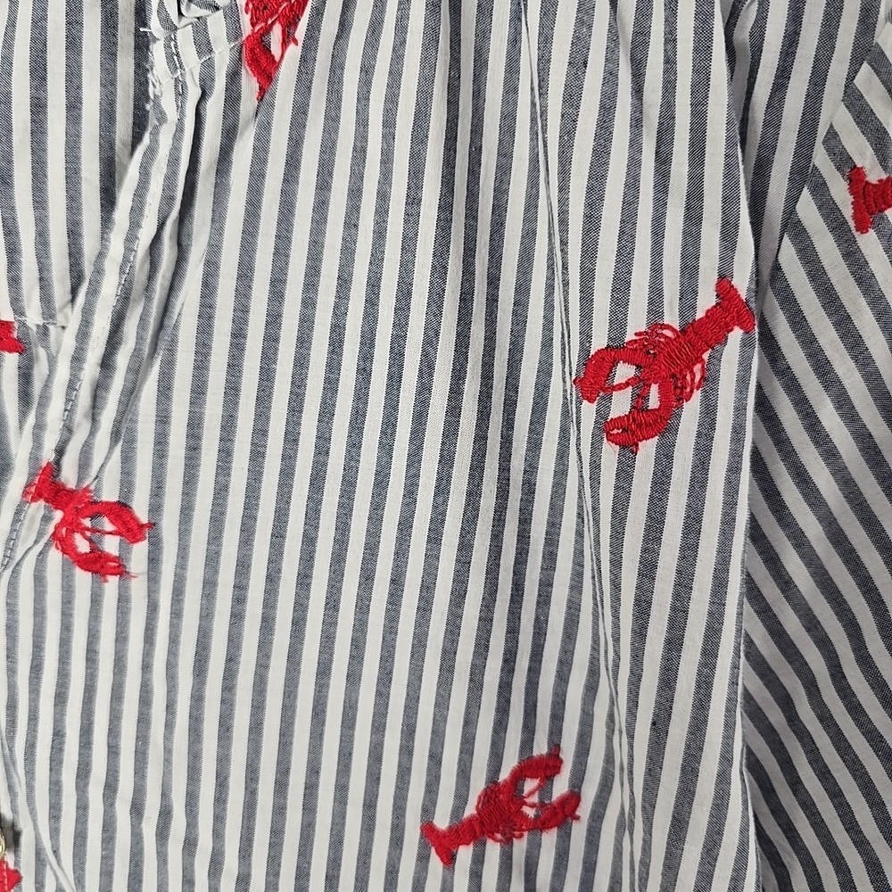 Lands' End Lobster Applique Popover Dress Medium Striped Red Grey Coastal - Picture 7 of 12